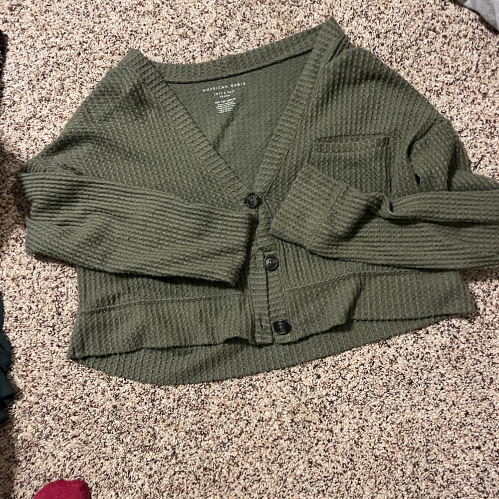 Green American Eagle cropped sweater